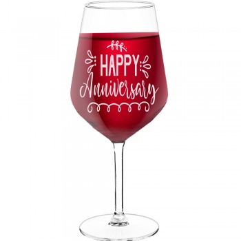 Personalised Wine Glass For Women With Engraved Text - "Happy Anniversary 2", Gift for Woman, Size 530ml