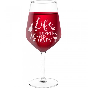 30Th Wine Glass With Engraved Text  "Life Happens", Size 530ml