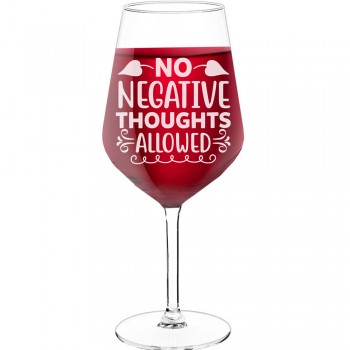 Sarkanvīna Glāzes ar Uzrakstu - "No Negative Thoughts Allowed", Dāvana Draugam, Tilpums 530ml