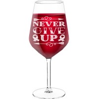 Wine Glass With Engraved Text - "Never Give Up', Birthday Gift Idea, Size 530ml