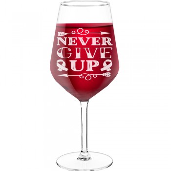 Vīna Glāze ar Uzrakstu - "Never Give Up 2", Oriģināla dāvana dzimšanas dienā, 530ml