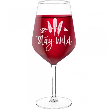 Large Wine Glass With Engraved Text - "Stay Wild", Fiend Gift, Size 530ml