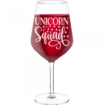 Birthday Wine Glass With Engraved Text - "Unicorn Squad", Gifts for Wine Lovers, Size 530ml