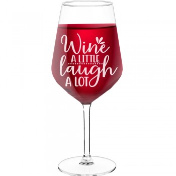 Dzirkstošā Vīna Glāze ar Uzrakstu - "Wine A Little Laugh A Lot", Dāvana Sievietei, 530ml