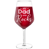 Personalised Wine Glass With Engraved Text - "My Dad Rocks", Gift for Wine Lover, Size 530ml