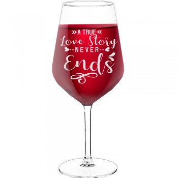 Stikla Vīna Glāze ar Uzrakstu - "A True Love Story Never Ends 2", Interesanta Dāvana, Izmērs 530ml