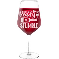 Novelty Wine Glass With Engraved Text  "Lets Get Ready", Size 530ml