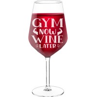 Pretty Wine Glass With Engraved Text  "Gym Now Wine Later", Size 530ml