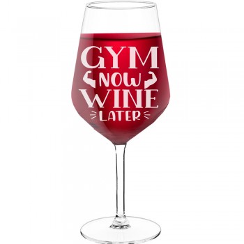 Vīna Glāze Personalizēta ar Uzrakstu - "Gym Now Wine Later 2", Dāvana Vīna Mīļotājam, Izmērs 530ml