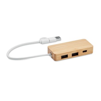 HUBBAM bambusa 3 pieslēgvietu USB centrmezgls
