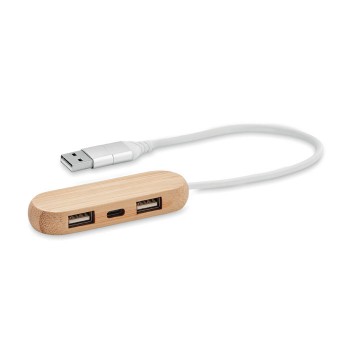 VINA C bambusa 3 pieslēgvietu USB centrmezgls ar divējādu ieeju