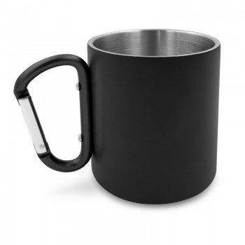 Recycled stainless steel mug 280 ml with carabiner clip | Pari