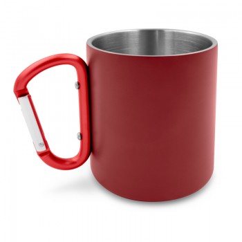 Recycled stainless steel mug 280 ml with carabiner clip | Pari