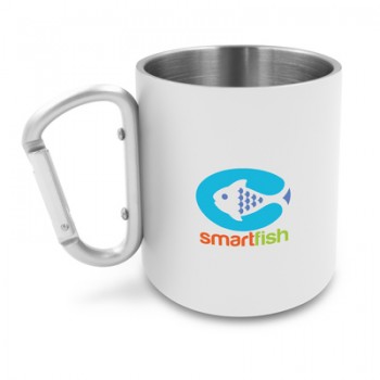 Recycled stainless steel mug 280 ml with carabiner clip | Pari