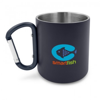 Recycled stainless steel mug 280 ml with carabiner clip | Pari