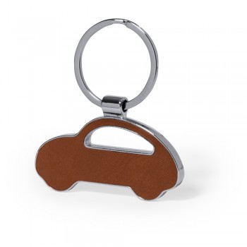 Keyring with front and back part made from recycled leather