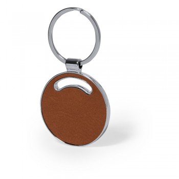 Keyring with front and back part made from recycled leather