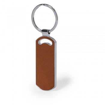 Keyring with front and back part made from recycled leather