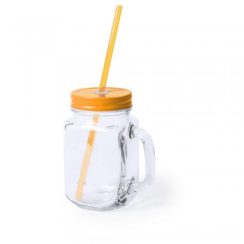 Drinking jar 500 ml with handle, straw and metal lid AIV8983-07