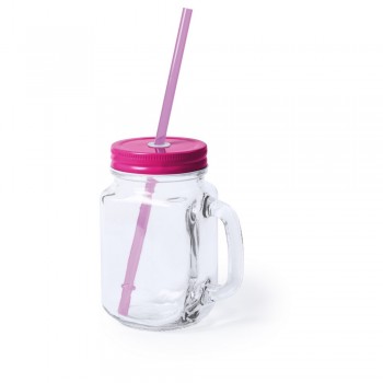 Drinking jar 500 ml with handle, straw and metal lid AIV8983-31