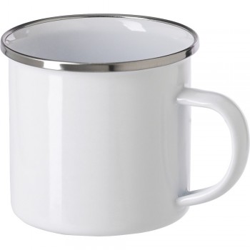 Enamel mug 350 ml with stainless steel edge, packed in cardboard box AIV4875-02