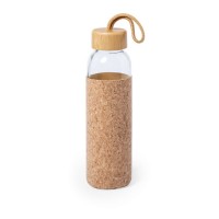 Glass sports bottle 500 ml with cork pouch, bamboo lid with handle AIV0980-00