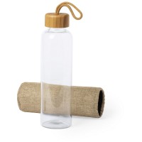 Glass sports bottle 500 ml with pouch, bamboo lid with handle AIV0874-00