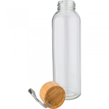 Glass sports bottle 600 ml, bamboo screw and silicone grip AIV4867-16