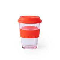 Glass travel mug 350 ml with colourful silicone band and matching silicone lid AIV0987-05