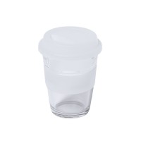 Glass travel mug 350 ml with colourful silicone band and matching silicone lid AIV0987-02