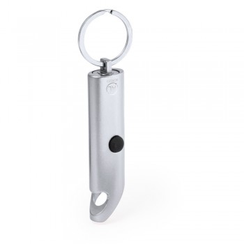 Recycled aluminium keyring, bottle opener, LED light