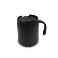 Thermo mug 400 ml with handle, double vacuum walled, stainless steel inside and outside, plastic lid, suitable for single hand operation, mat finish, thermal insulation scale: 2 AIV4838-03 Thermo mug 400 ml with handle, double vacuum walled, stainless steel inside and outside, plastic lid, suitable for single hand operation, mat finish, thermal insulation scale: 2 AIV4838-03