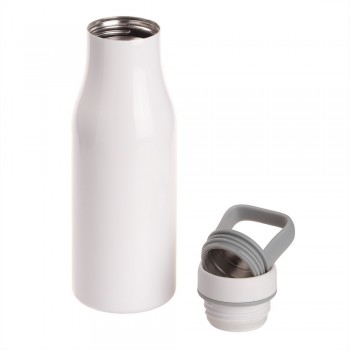 Air Gifts thermo bottle 550 ml with handle, double vacuum walled, stainless steel inside and outside, cap with container (50 ml), packed in gift box, thermal insulation scale: 4 +leakproof AIV0850-02