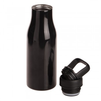 Air Gifts thermo bottle 550 ml with handle, double vacuum walled, stainless steel inside and outside, cap with container (50 ml), packed in gift box, thermal insulation scale: 4 +leakproof AIV0850-03