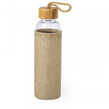 Glass sports bottle 500 ml with pouch, bamboo lid with handle AIV0874-00 Glass sports bottle 500 ml with pouch, bamboo lid with handle AIV0874-00