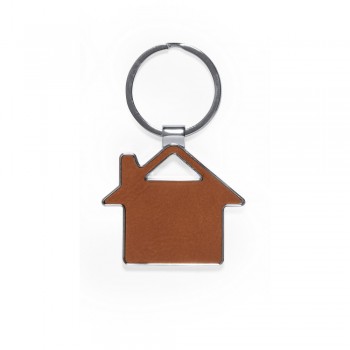 Keyring with front and back part made from recycled leather