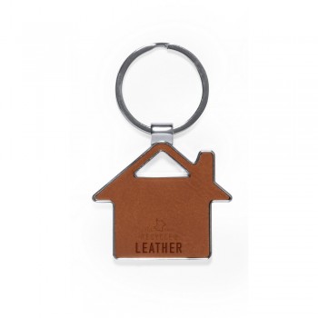 Keyring with front and back part made from recycled leather
