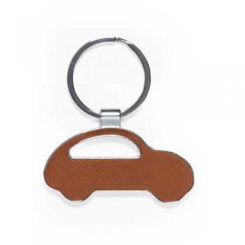 Keyring with front and back part made from recycled leather
