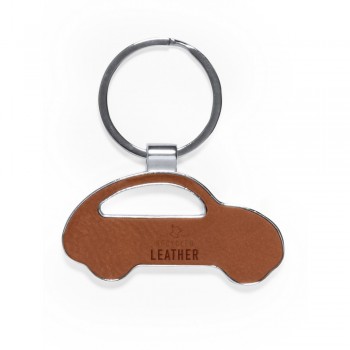 Keyring with front and back part made from recycled leather