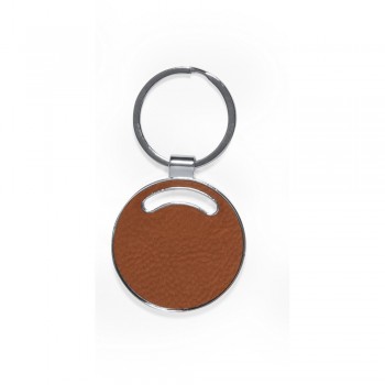 Keyring with front and back part made from recycled leather