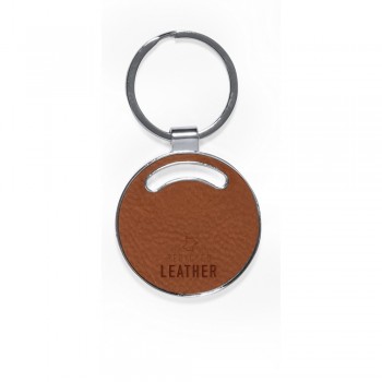 Keyring with front and back part made from recycled leather