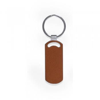 Keyring with front and back part made from recycled leather
