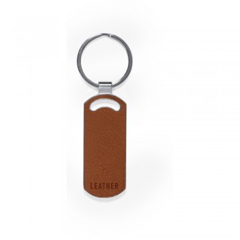 Keyring with front and back part made from recycled leather