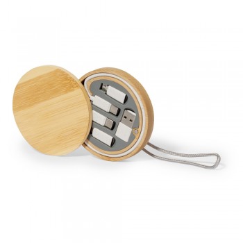 Wheat straw charging and synchronization cable, 3 adapters included, bamboo case