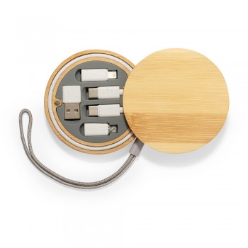 Wheat straw charging and synchronization cable, 3 adapters included, bamboo case