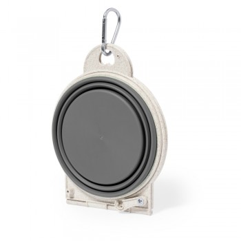 Double bowl for dog with wheat straw elements, foldable, carabiner clip Double bowl for dog with wheat straw elements, foldable, carabiner clip