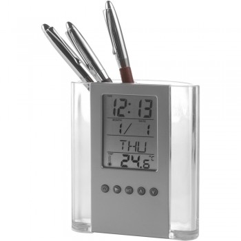Pen holder with multifunctional clock