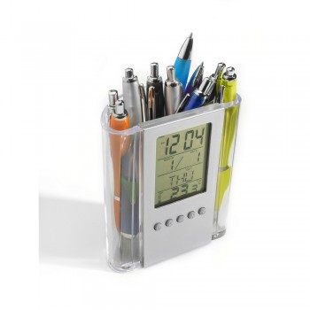 Pen holder with multifunctional clock