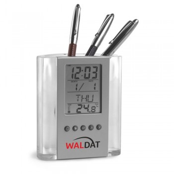Pen holder with multifunctional clock