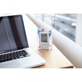 Pen holder with multifunctional clock